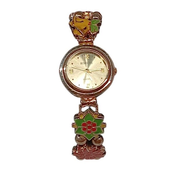 Christmas Watch Rumours Quartz Enameled Bracelet Poinsettias Presents Bells Tree main image 7